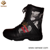 Black Leather Camouflage Military Boots with Durable Rubber Outsole (CMB026)