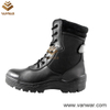 Black Leather Military Combat Boots with Slip-Resistant Rubber Outsole (WCB014)
