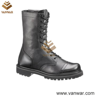 Full Smooth Black Leather Military Tactical Boots (WTB021)