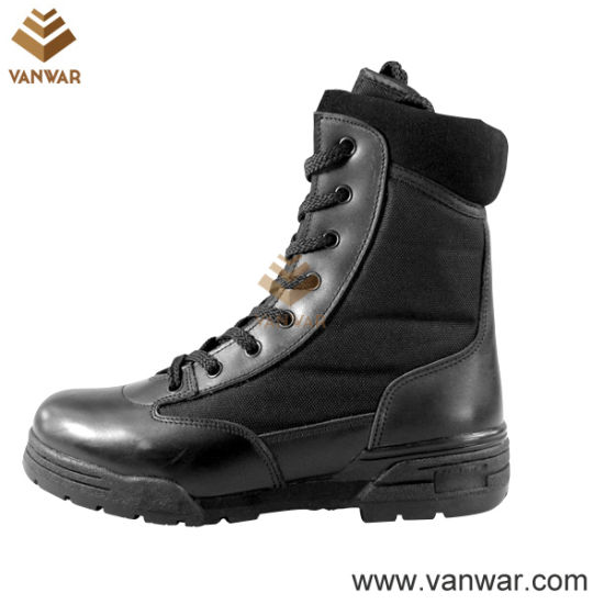 Steel Toe Cap Combat Military Boots of Full Black Leather (WCB012)