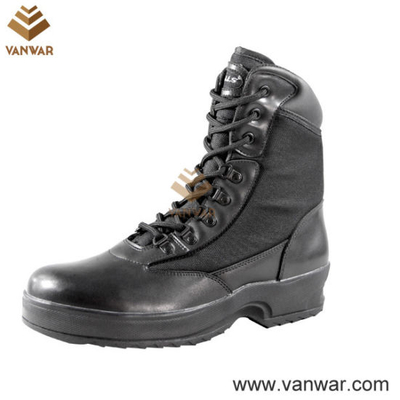 Black Leather Military Tactical Boots of Suede Padded Collar (WTB005)