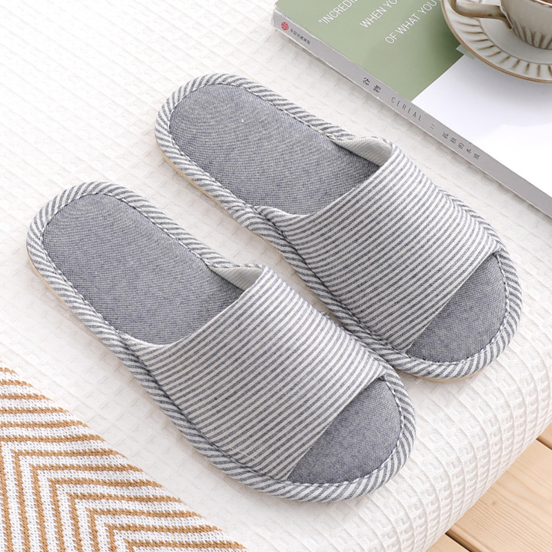 Pinstripe spring and summer linen couples thickened non-slip indoor home slippers wooden floor silent slippers(wsp001)